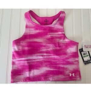 NWT Under Armour Fitted Motion Printed Crop Tank Hot Pink Size Youth Girls Large